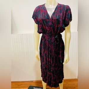 Vintage Silk wrap Dress with POCKETS Red, pink and Black Floral